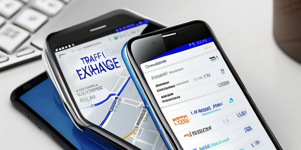 Смартфон показывает страницу веб-сайта биржи трафика.