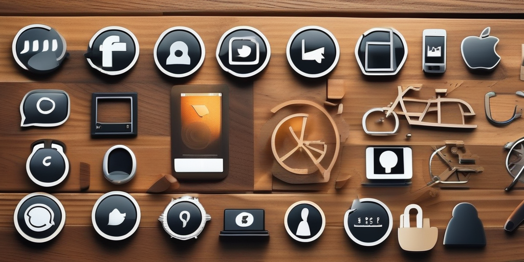 Макет различных иконок социальных сетей и иконок, представляющих рост бизнеса.