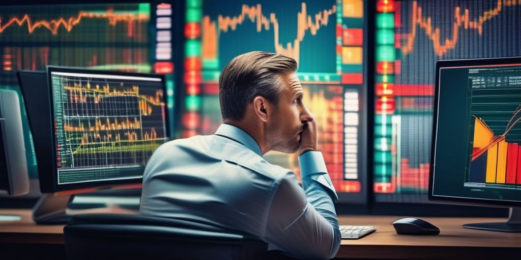 Человек в замешательстве смотрит на экран компьютера с графиками трафика