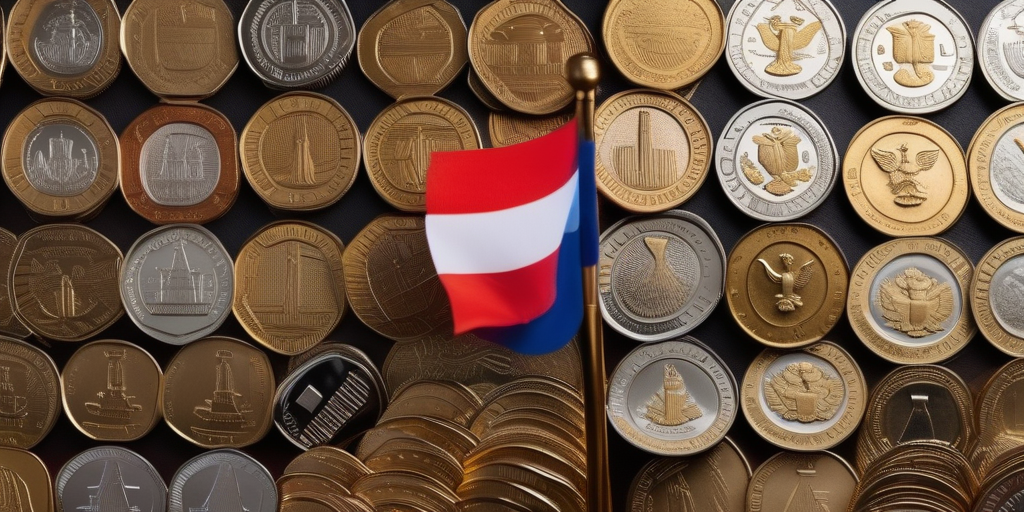 Монеты на фоне российского флага, символизирующие финансовую ответственность