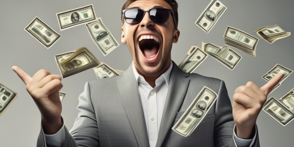 Человек празднует успех в партнерском маркетинге