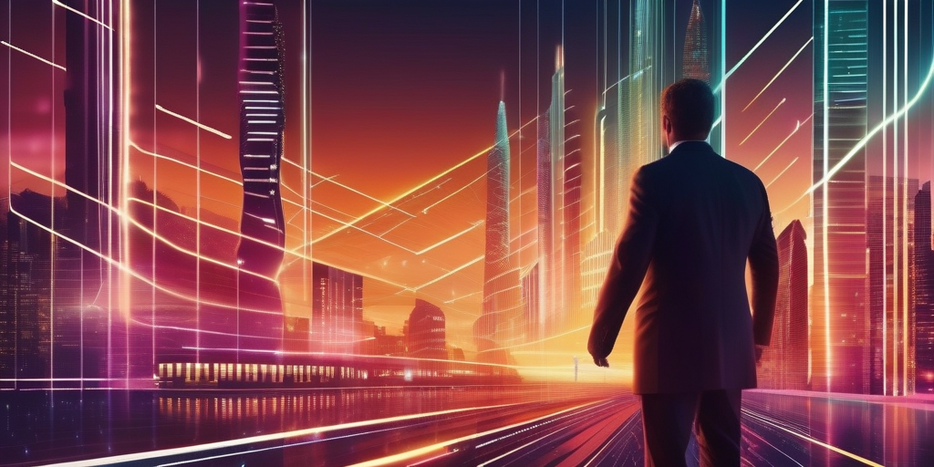 Футуристический город, символизирующий онлайн-заработок
