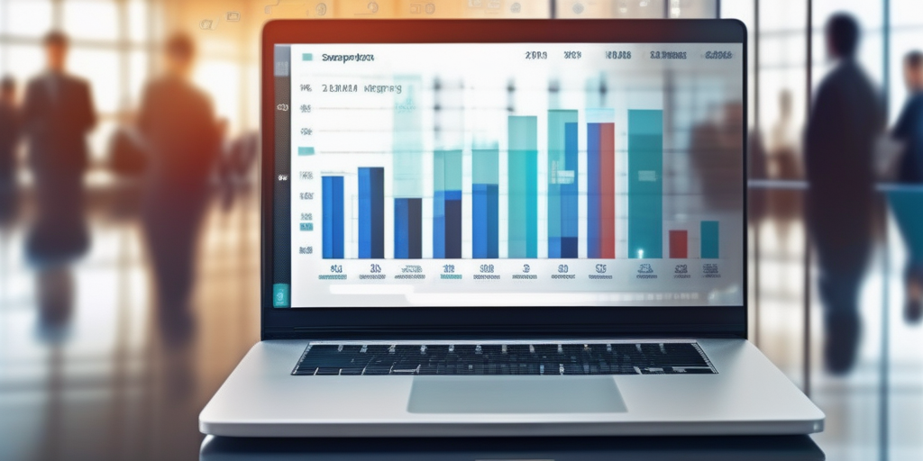 Люди смотрят на экран ноутбука с данными о рекламе.