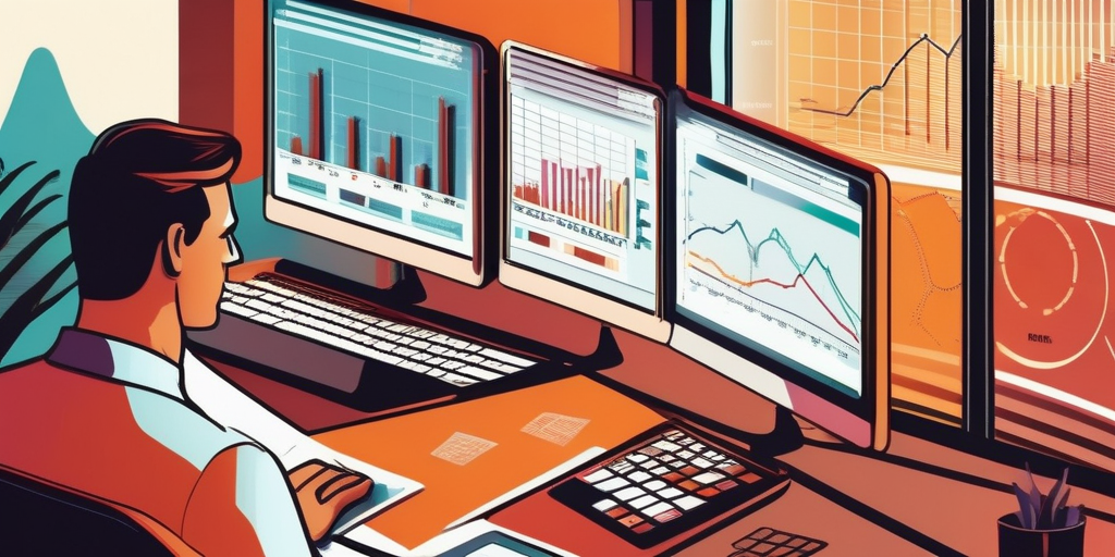 Человек за ноутбуком, работающий с графиками и диаграммами в сфере арбитража трафика