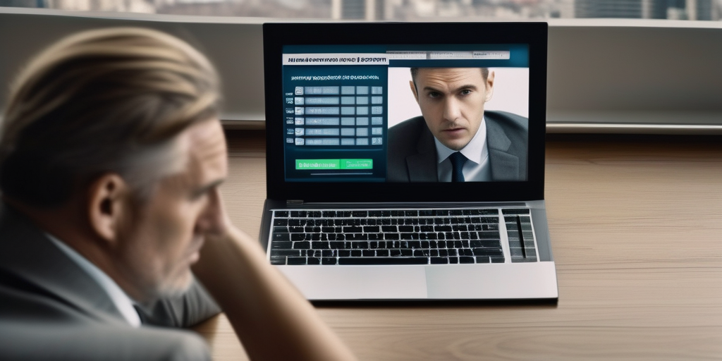 Человек с обеспокоенным выражением лица, смотрящий на компьютер, символизирует потенциальную финансовую потерю