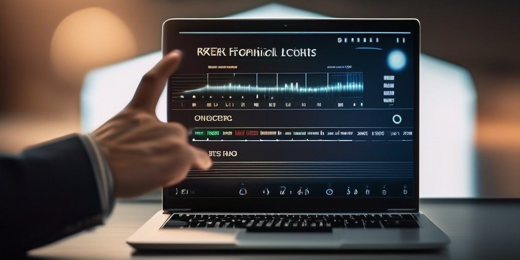 Крупный план руки, нажимающей кнопку на клавиатуре ноутбука, с размытым фоном онлайн-заданий и финансовых графиков.