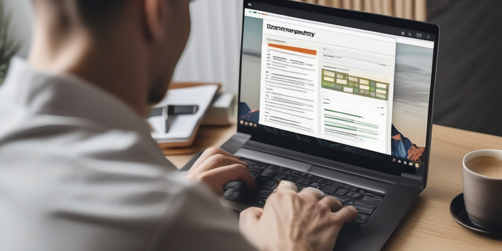 Человек радостно пользуется ноутбуком дома, окруженный заметками и напоминаниями, связанными с онлайн-задачами и заработком.