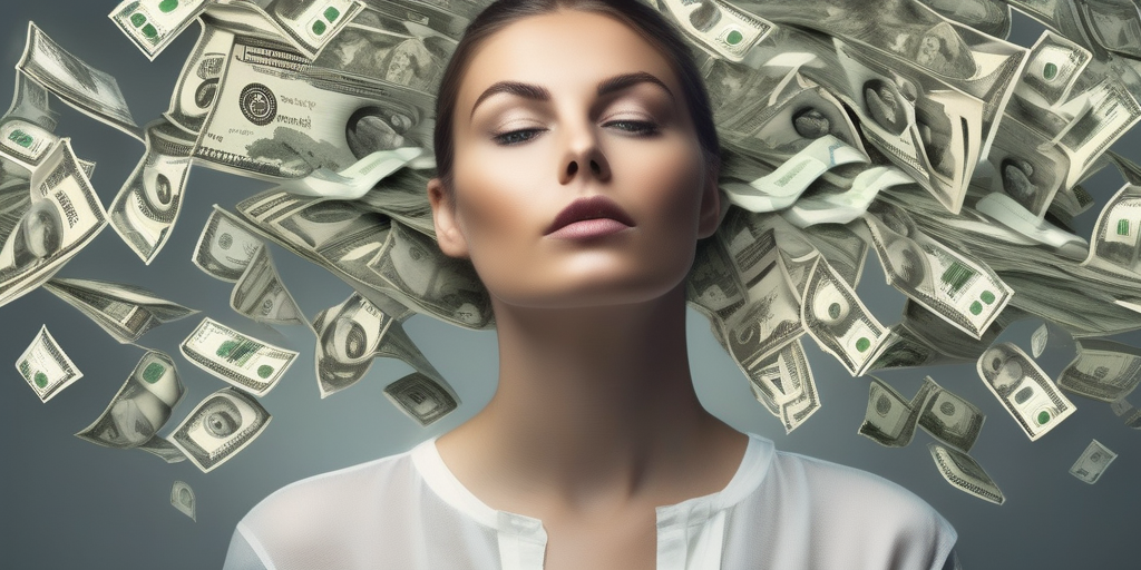 Облако мыслей человека с символами долларов и вопросительными знаками