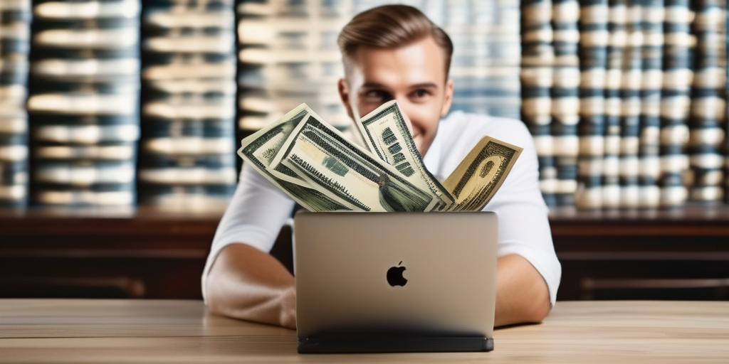 Человек, успешно зарабатывающий небольшие суммы денег онлайн, символизирует доступность микрозадач.