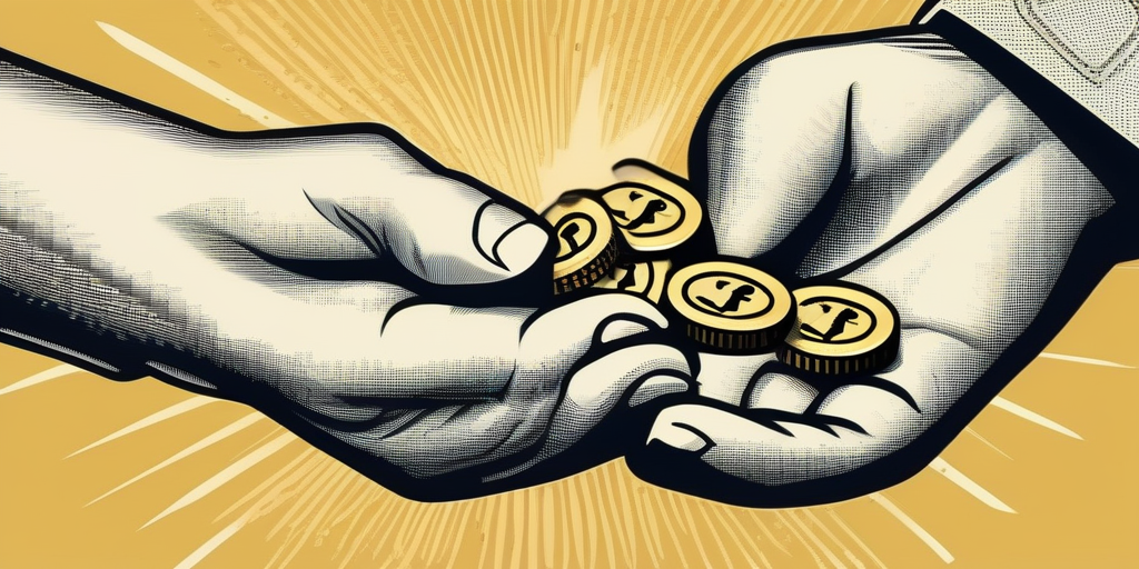 Рука, дающая небольшое вознаграждение за помощь в заработке