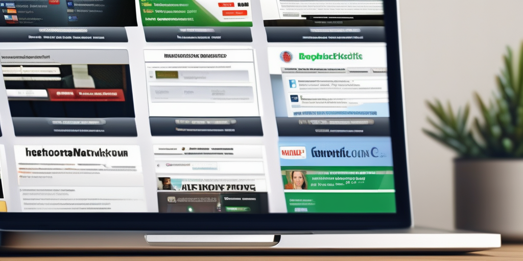 Ноутбук с открытыми рекламными платформами и веб-сайтами, показывающий человека, работающего онлайн.
