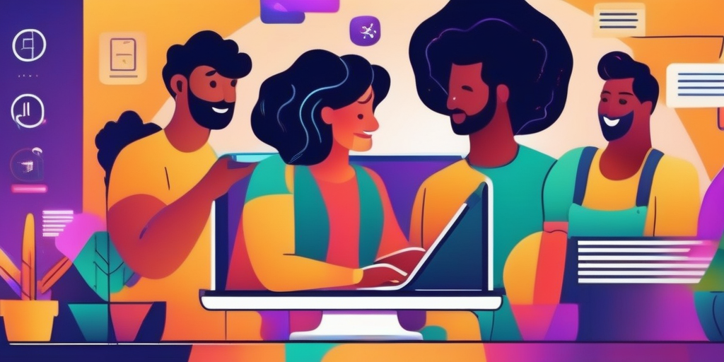 Группа людей создает веб-сайт, символизируя создание онлайн-бизнеса.