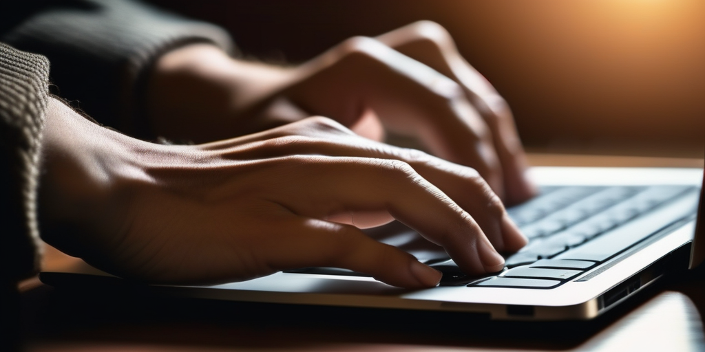 Писатель печатает на ноутбуке