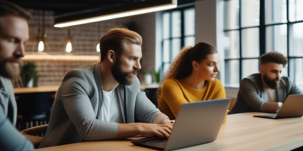 Люди работают на ноутбуках в коворкинге