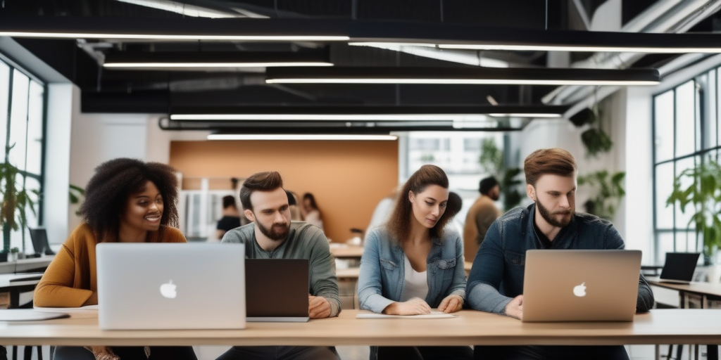 Люди работают в современном коворкинге