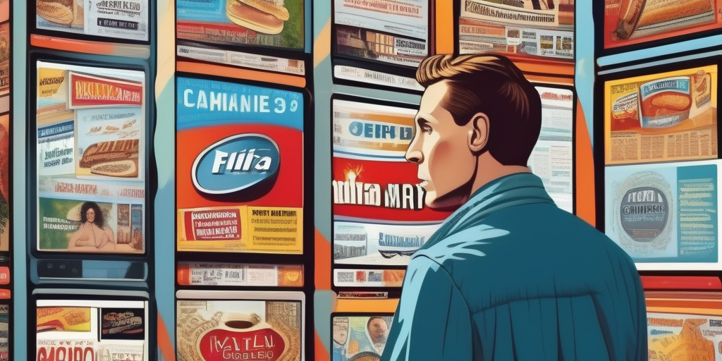 Человек смотрит на экран с рекламой, чувствуя лёгкое перенапряжение.