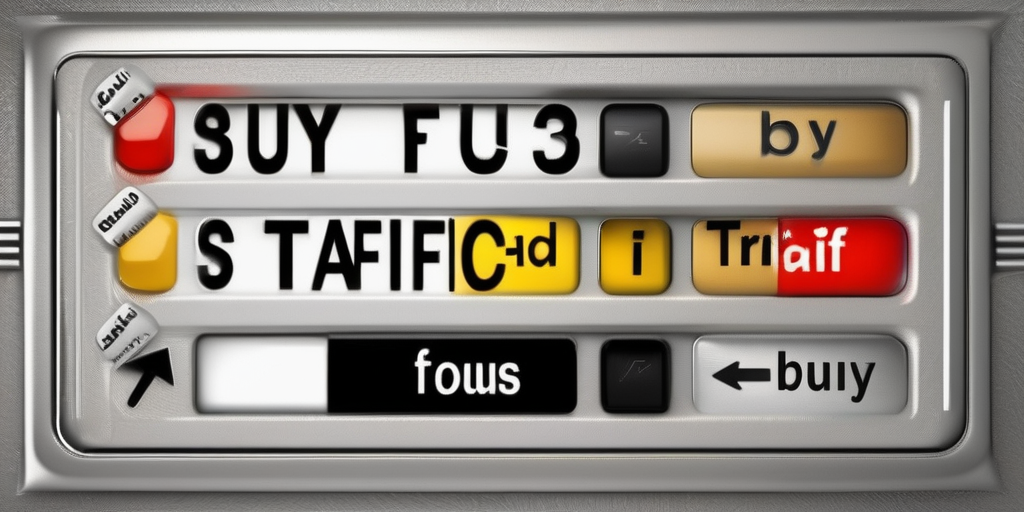 Рука нажимает кнопку 'Купить трафик' на сайте.