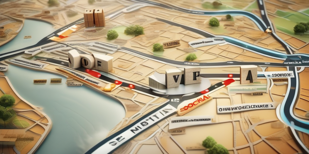 Дорожная карта с этапами продвижения сайта: SEO, социальные сети, биржа трафика.