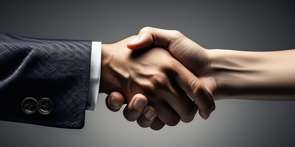 Рукопожатие символизирует партнерство между владельцем сайта и фрилансером.