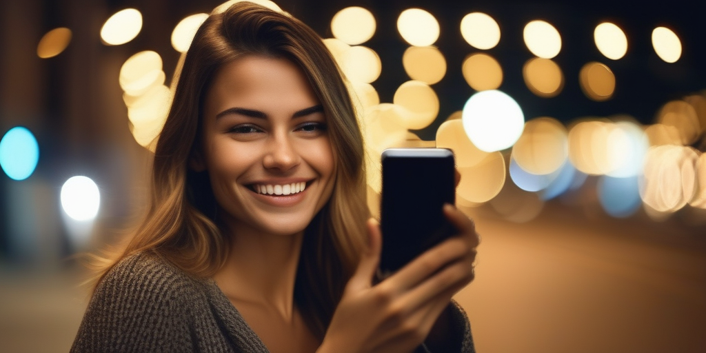 Молодая женщина фотографирует на смартфон в городе