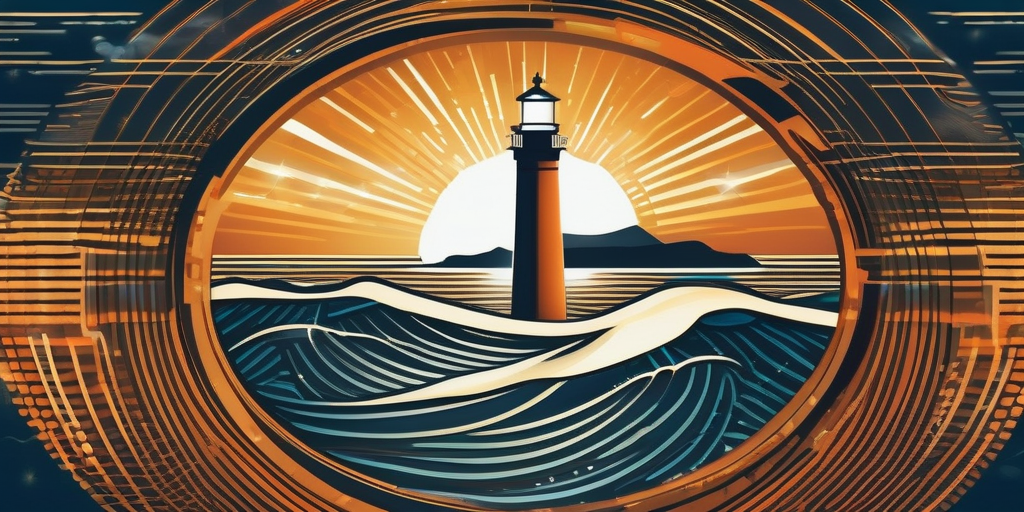 Схематичное изображение маяка, указывающего на сайт WordPress в цифровом океане.