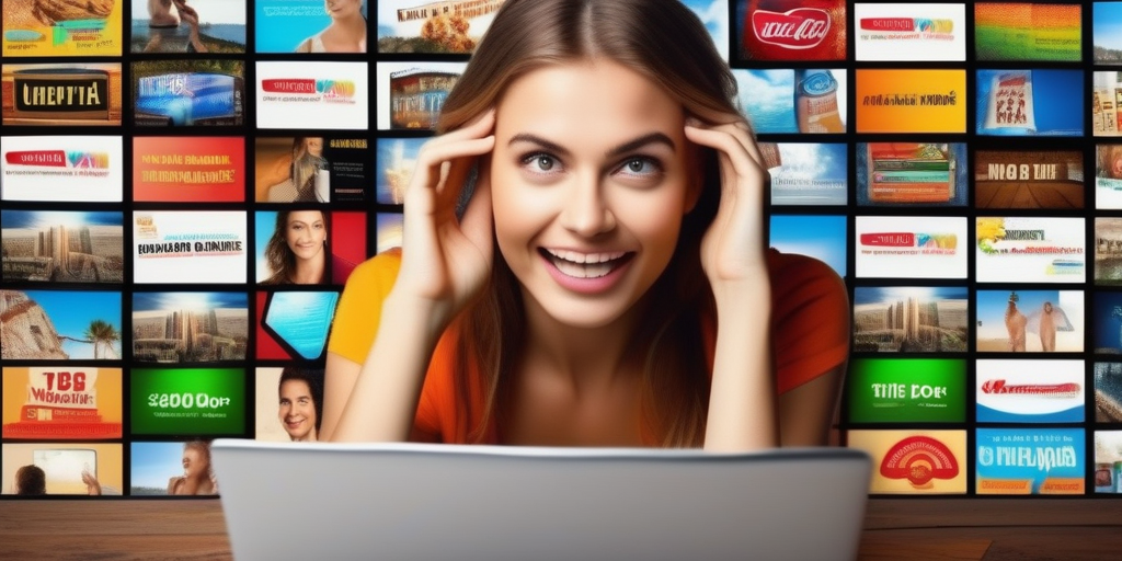 Человек, увлеченно смотрящий на экран ноутбука с рекламой.