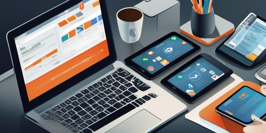 Человек за компьютером, окруженный устройствами с сайтами букс