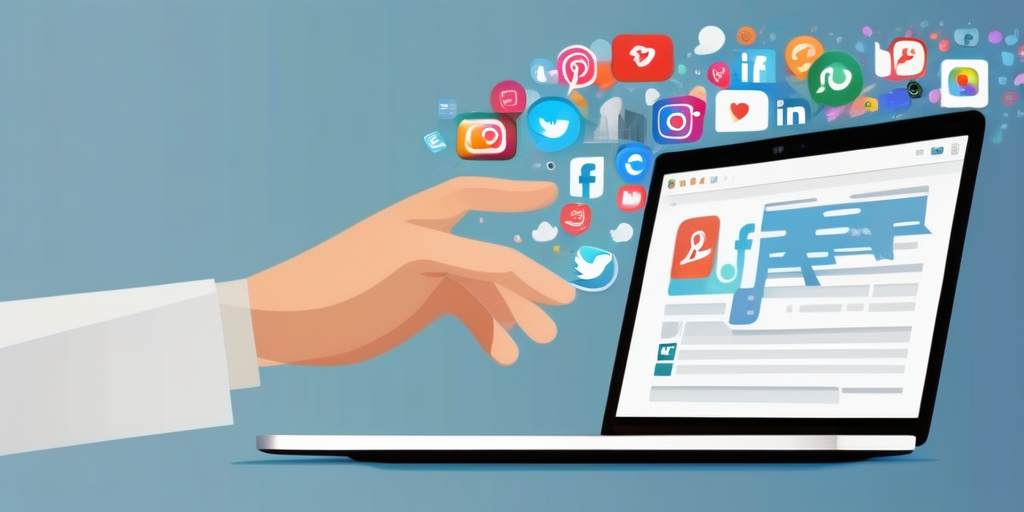 Создание поста в социальных сетях на ноутбуке.