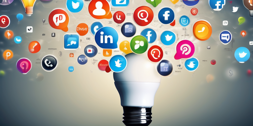 Лампочка с иконками социальных сетей - символ креативных идей.