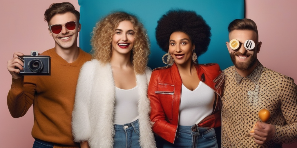 Группа друзей креативно участвует в социальном тренде.