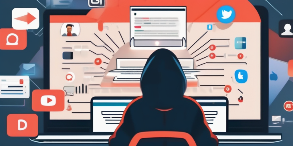 Рука редактирует видео на ноутбуке, окруженная иконками социальных сетей, символизирующими оптимизацию контента