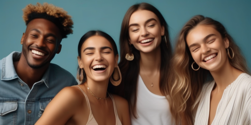 Группа друзей снимает танцевальный челлендж в TikTok, позитивная атмосфера.