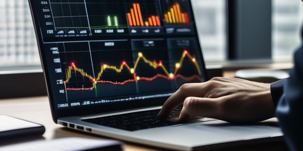 Человек анализирует данные на экране ноутбука