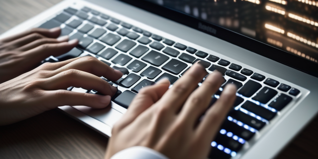 Руки печатают на клавиатуре ноутбука