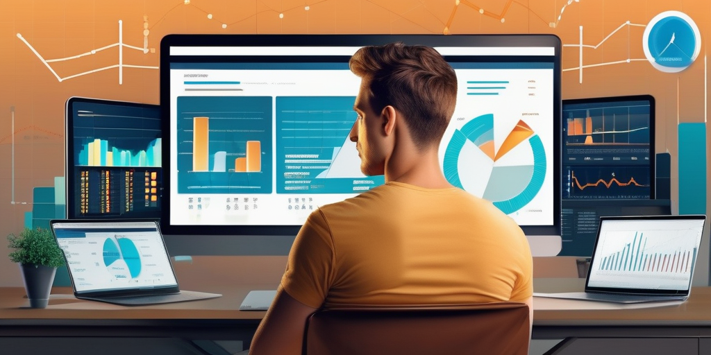 Молодой человек анализирует трафик на ноутбуке
