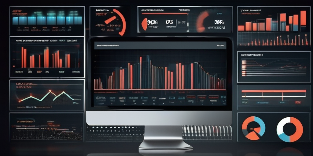 Цифровая панель мониторинга с графиками и диаграммами, показывающими ключевые метрики рекламной кампании.