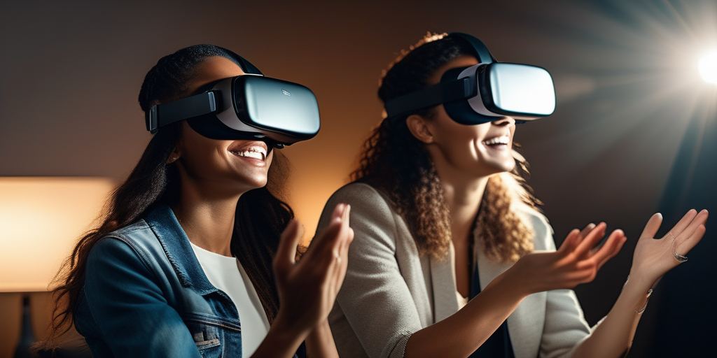 Группа людей играет в игру виртуальной реальности