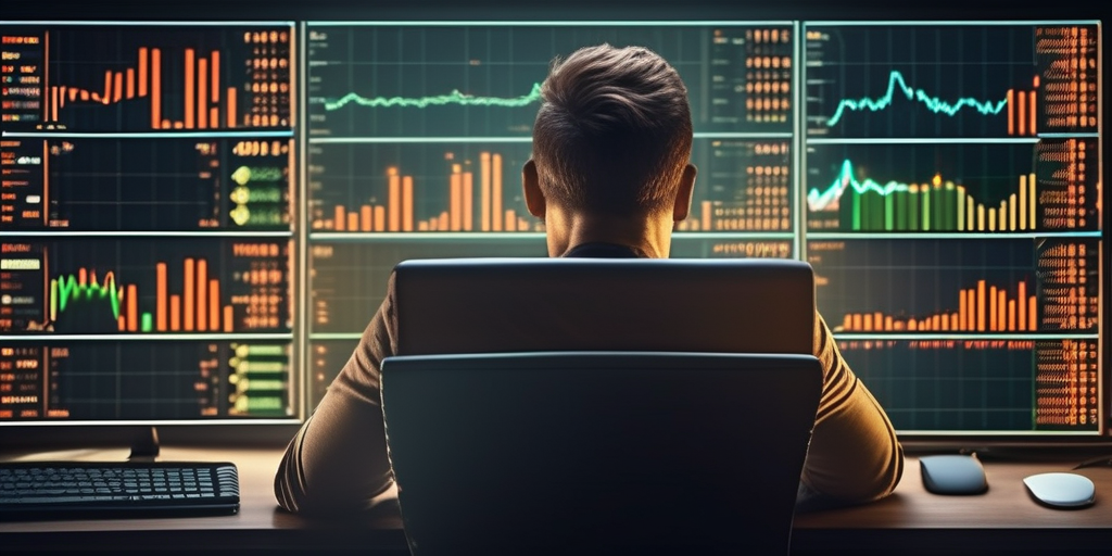 Человек, смотрящий на волатильный график криптовалют